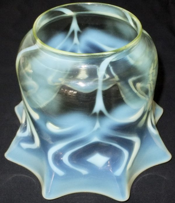 Antique Art Nouveau Vaseline Glass Oil Lampshade