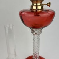 Antique Cranberry Glass Oil Lamp Gladiator Paris